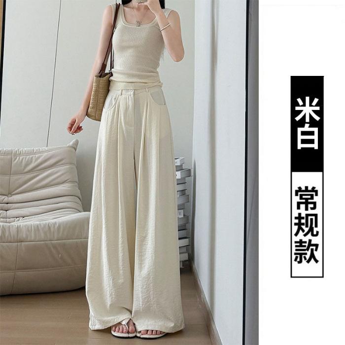 White milk husband suit pants spring new women's pants women's thin high-waisted straight-leg pants loose and lazy wide-leg pants