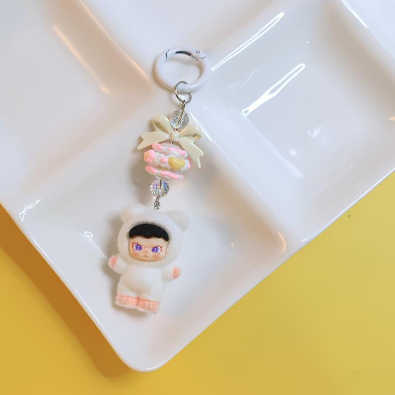 Kawaii мультфильм флокирование кукла брелок кулон для женщин девочек уникальный рюкзак украшения аксессуары маленькие подарки