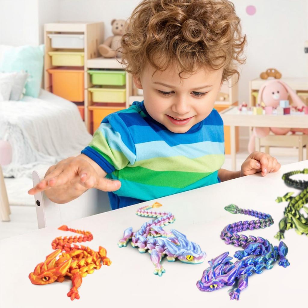 12-дюймовый гибкий 3D-печатный дракон с глазами, шарнирные 3D-печатные животные, 3D-печатные игрушки для снятия тревожности и СДВГ, уникальный домашний декор