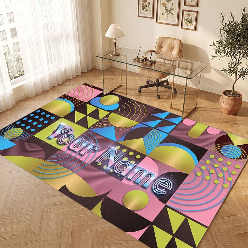 Abstract Geometric Theme Crystal Velvet Floor Rug Personalized Custom Name Text Warm Carpet Home Decoration