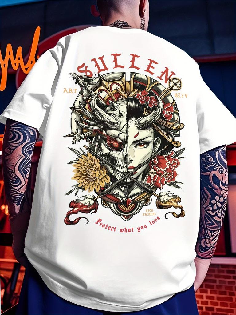 Sullen Clothing Унисекс Ник Филберт Стандартная Футболка Тату Арт Графическая Футболка Двусторонний Цветочный Мотив Уличная Одежда Летняя Короткий Рукав