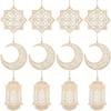 3Pcs Ramadan Wooden Ornaments Eid Mubarak Hanging Hollow Pendant Ramadan Party Wall Decorations Moon Star Lantern Shape Ornament for Muslim Islam