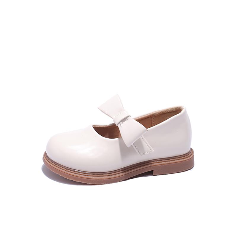 2024 Новые кожаные туфли для девочек с круглым носком, боковым бантом, детская повседневная обувь для школьной формы Великобритании, черные детские лоферы на платформе с застежкой-липучкой
