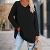 Футболка средней длины с v-образным вырезом и длинными рукавами, топ весна-осень, однотонный свободный пуловер, уличная одежда