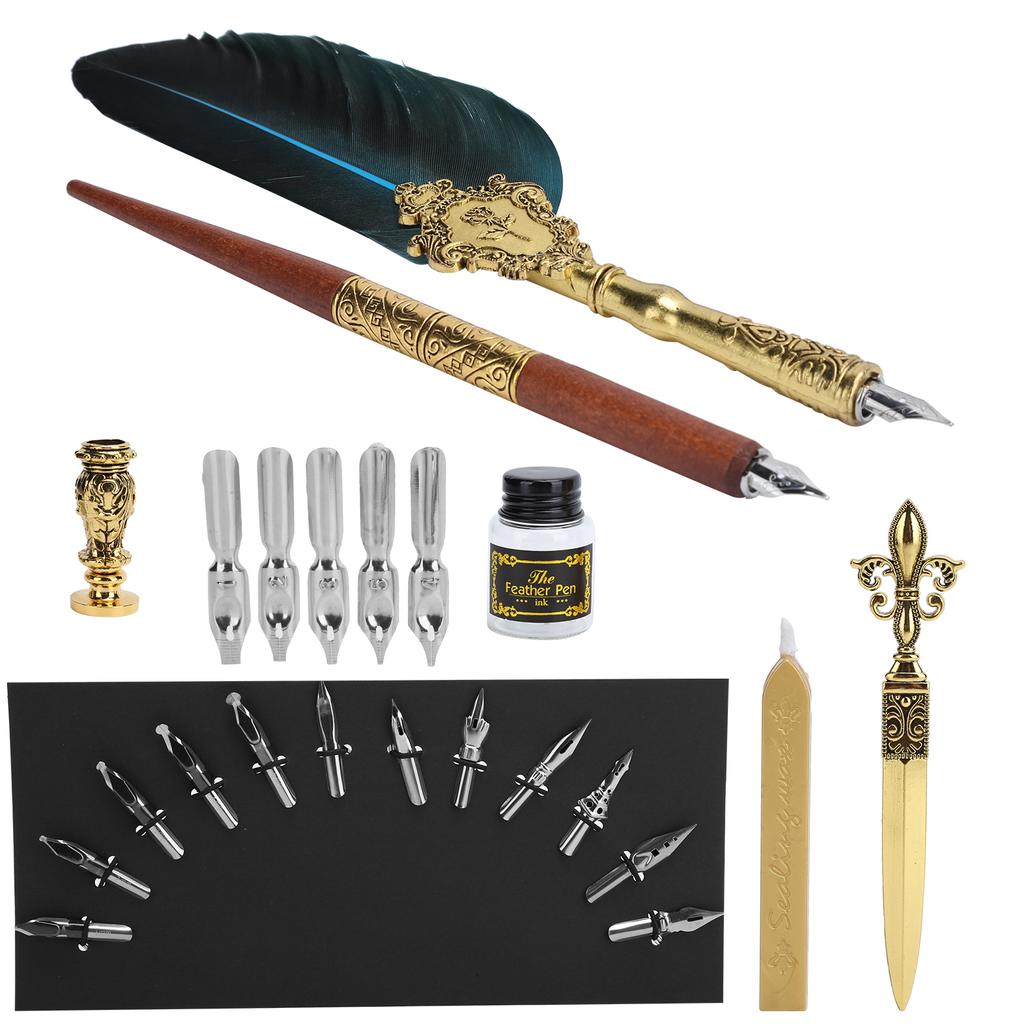Feather Pen Set Calligraphy Writing Drawing Quill Dip Kit Vintage Art Craft CollectionSP248011R