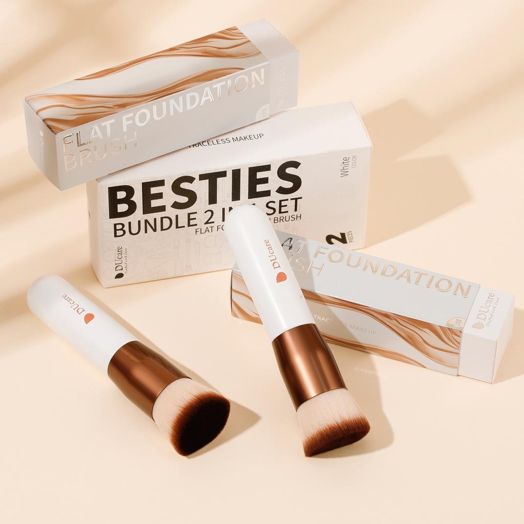 DUcare Foundation Brush 2pcs Flat Top Kabuki Self Tanner Brush Synthetic Makeup Brush Liquid Blending Mineral Powder Buffing Stippling Makeup Tools