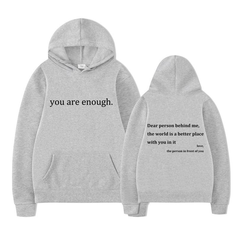Новый принт YOU ARE ENOUGH Худи Осень Повседневный Мужской Худи Винтажный Унисекс Пуловер Графический Худи Топы Одежда Оверсайз