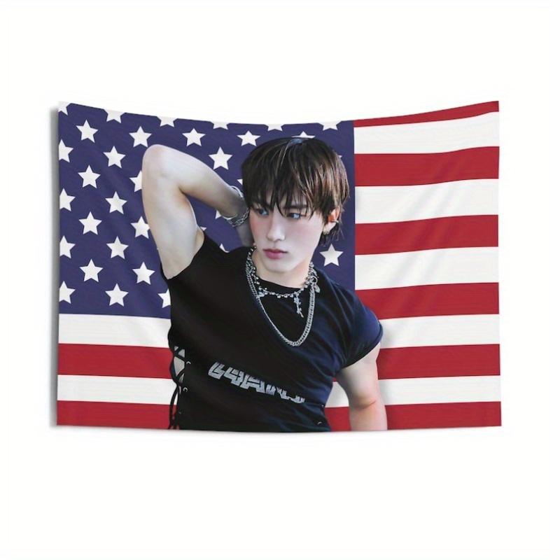 1pc THE BOYZ Eric Kpop Merch Banner American Flag Design with Chains Tapestry Peach Light Beige Tapestry