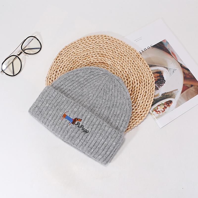 Ins Cute Puppy Knitted Hat for Women Autumn and Winter Students Cold Protection and Warm Versatile Wool Hat Couple Pullover Hat