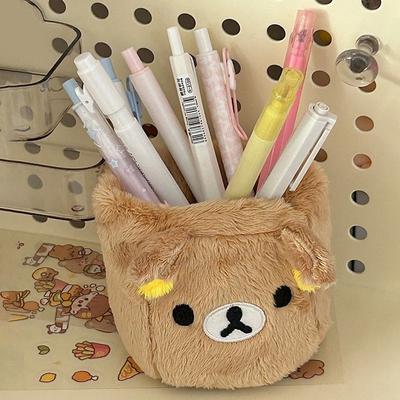 Плюшевые игрушки Rilakkuma Подставка для карандашей Контейнер для ручек для косметики Кавайные настольные аксессуары Офисный органайзер Коробка для хранения канцтоваров для детей Подарок