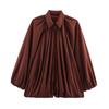 Women's Jacket Oversized Streetwear Casual Sleeve Lapel Collar Zip Front Pleated Shirts