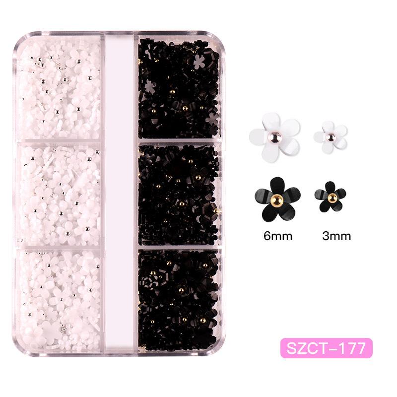 6 Grid Nail Art Jewelry Three-Dimensional Abs Resin Five-Petal Flower Nail Art Jewelry Mixed Color Mixed