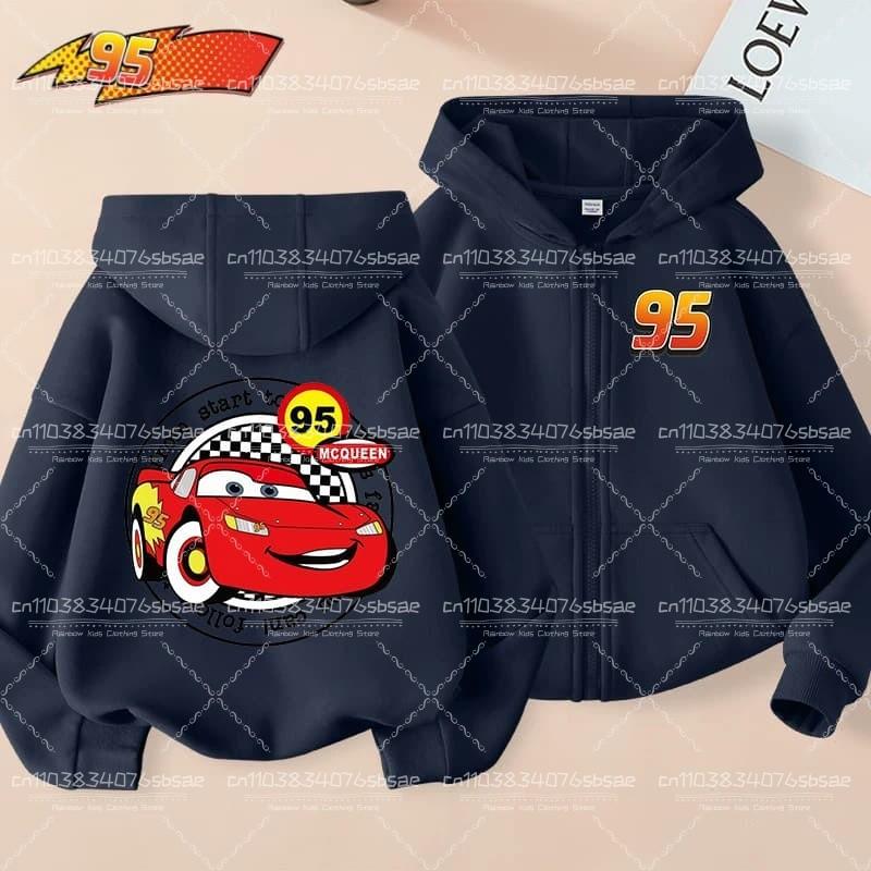 Kids Cars Lightning McQueen Cartoon Kids Zipper Hoodie Anime Kawaii Casual Boy Sweatshirt Clothing