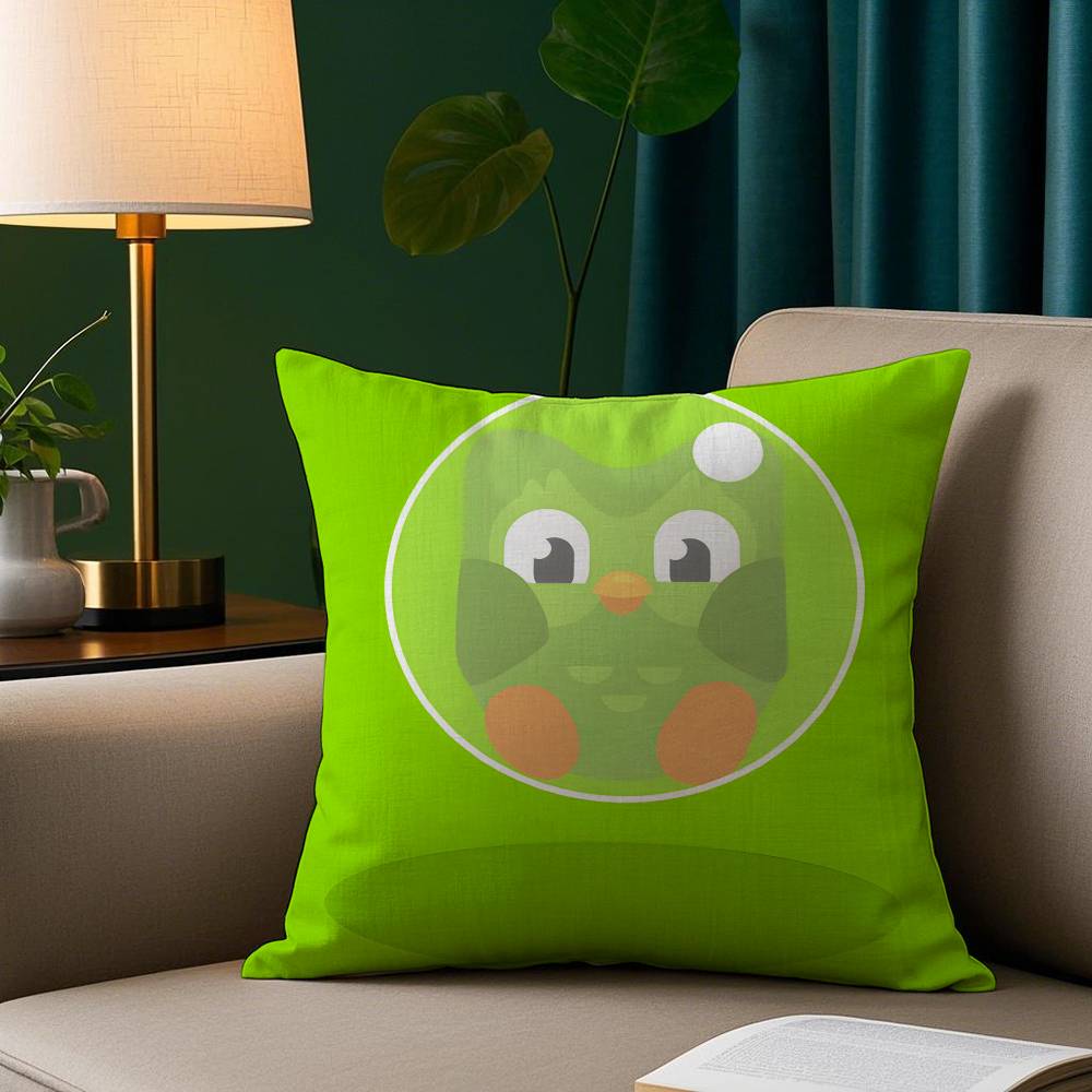 DDuolingo Owl DDuo Pillow Case Short Plush Print Cushion Cover Square Throw Pillow Covers Sofa Home Decor