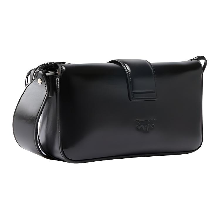 PINKO Slouchy Double Swallow Logo Silver Hardware Tassel Soft Leather Shoulder Bag Small Women shoulder bag Black 104340-A28D-Z99S