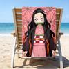 proof beach towel with a Demon Slayer Nezuko pattern - soft,absorbent,quick-drying,machine washable - perfect for swimming,camping,bathing