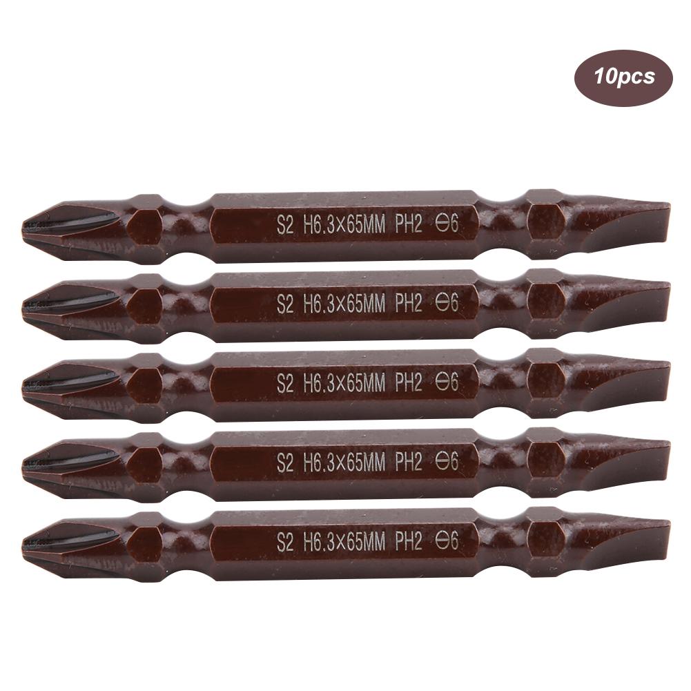 10PCs Double Ended Screwdriver Bit Hardware Parts Screws Tools Magnetic S2 H6.3 X 65MMDouble Ended