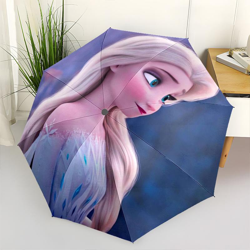Princess Elsa Cartoon Umbrella, Portable 3-Fold Compact Umbrella, Suitable for Camping, Hiking and Travel, Ideal Easter Birthday Gift for Fa