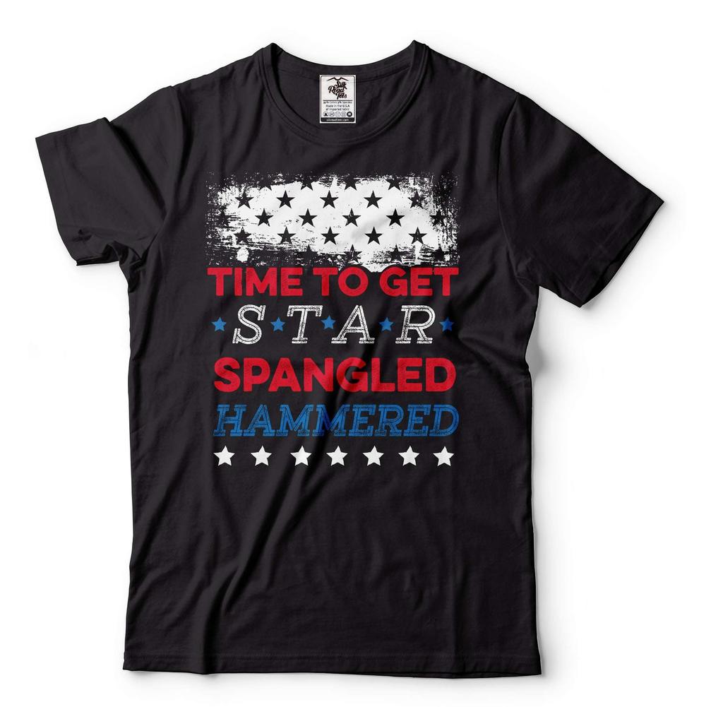 Mens Time To Get Star Spangled Hammered Shirt Drinking 4th Of July Shirt