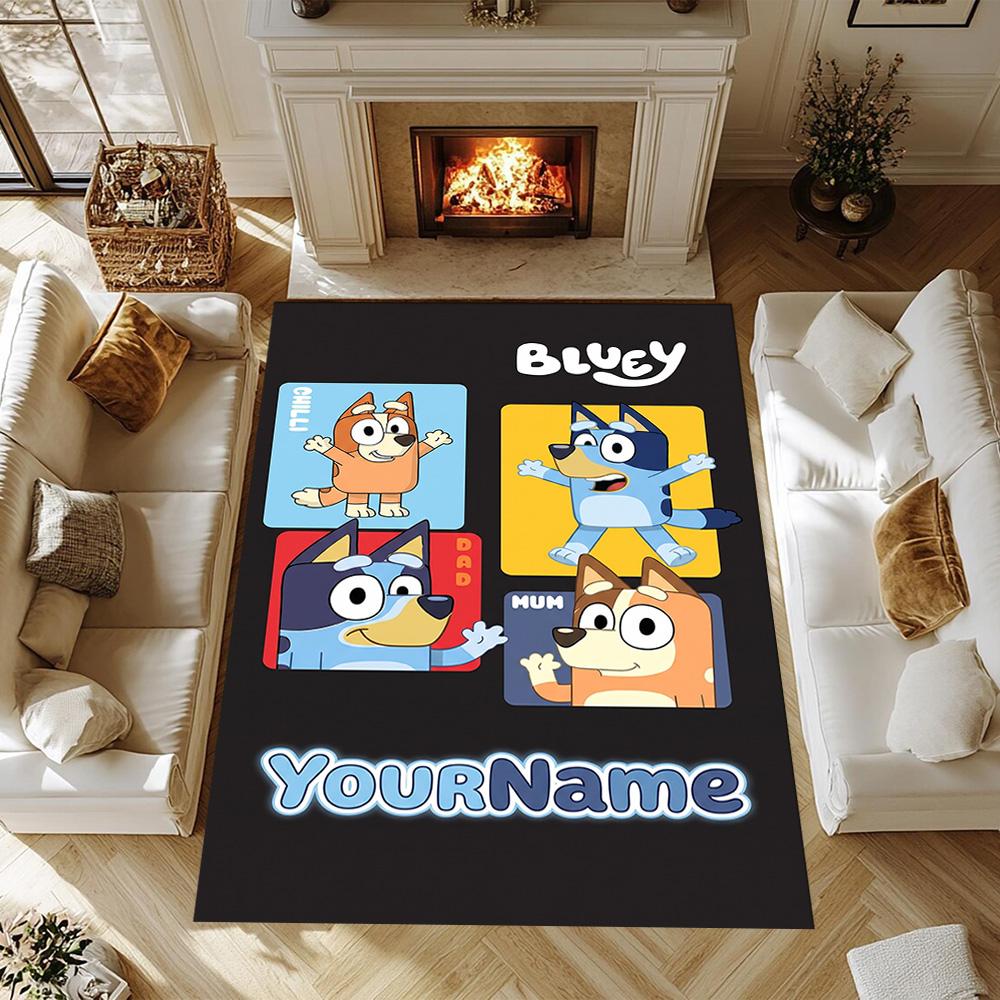 Bluey 149 Personalized Text Area Rug Design for Foyer Balcony Playrooms Dormitory Anti-slip Rug Decorate Offices Birthday/Christmas Gift