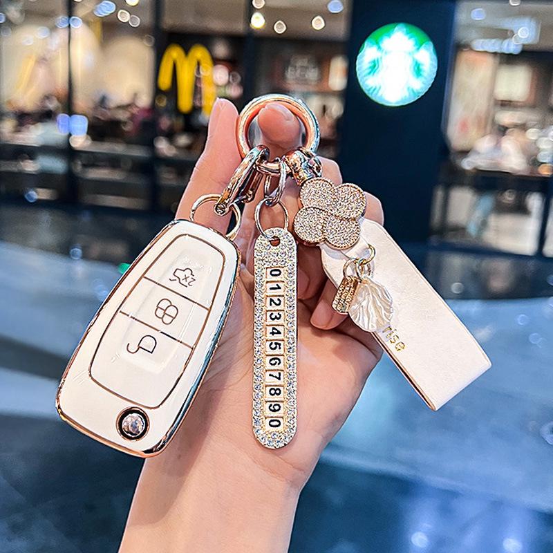 Модная женская крышка для ключа Ford Focus/Escort/Kuga - Классический защитный чехол с пряжкой
