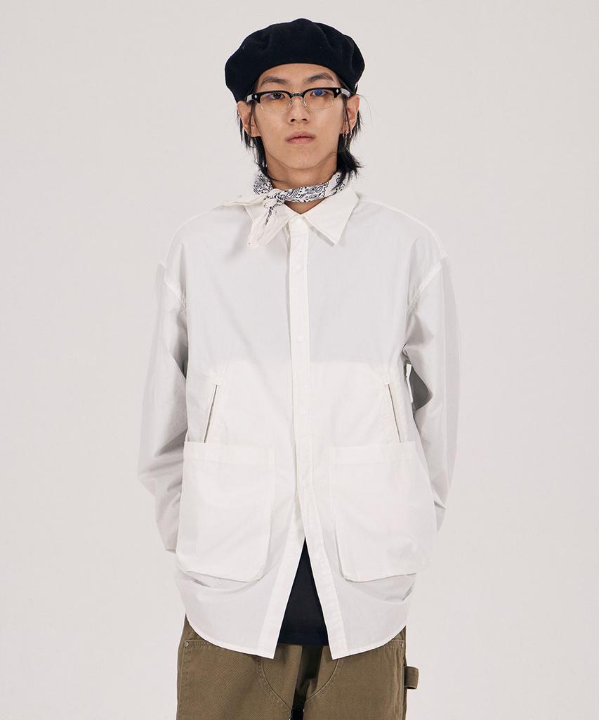 AT THE MOMENT Garment Washed Pocket Shirt Jacket_White