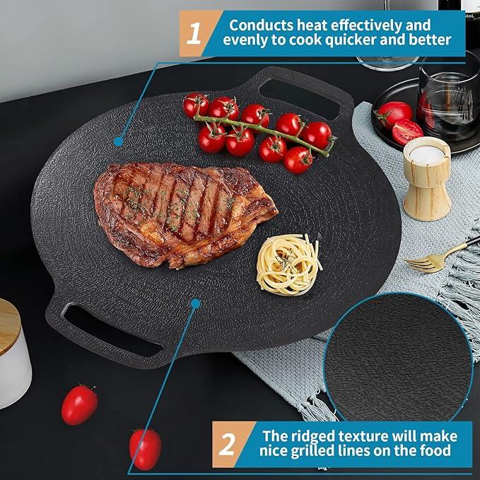 Best Seller KOREAN BBQ GRILL PAN ROASTING PLATE | Non-stick Smokeless Circular Grill Pan | Large Cast Iron Flat Bottom Frying Pan | Portable Smooth