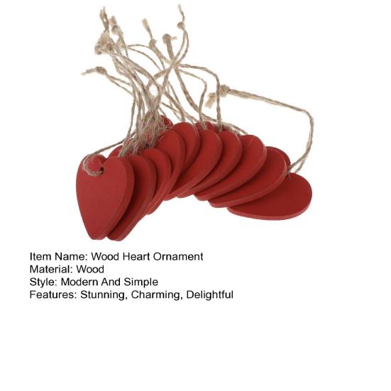 10 шт. Деревянная табличка-блок в форме сердца, красные подвесные украшения в форме сердца с отверстием, пеньковые веревки