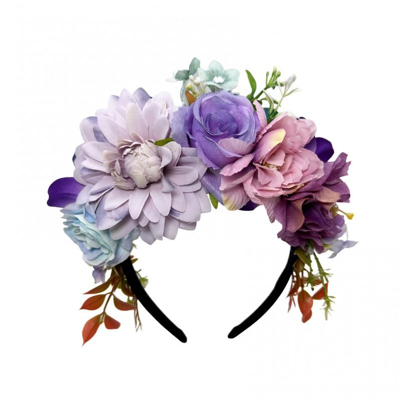 Simulated Fabric Chrysanthemum Headband Bridal Wedding Rose Hair Hoop Light Luxury Double Row Flower Headpiece Women