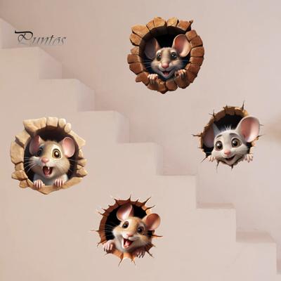 2 шт. 3D наклейки на стену с мультяшной мышью и кошкой, самоклеящиеся съемные водонепроницаемые высококачественные ПВХ-материалы, износостойкая наклейка