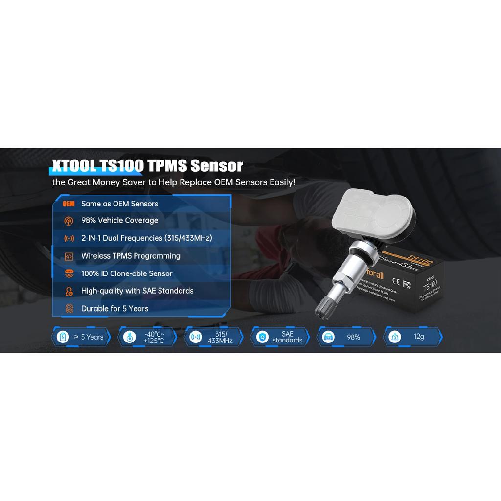 XTOOL TS100 PRO 315MHz/433MHz TPMS Sensor Scan Tire Repair Tools Automotive Accessory Original Tire Pressure Programming Sensor