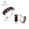 13.2ct Black Garnet Jewelry Set Oval 5*7mm Garnet Ring Clasp Earring 925 Sterling Silver Fine Jewelry for Women