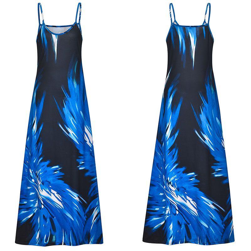 Элегантное женское летнее платье-кафтан на бретельках с цветочным принтом в стиле бохо, идеально подходящее для пляжных дней