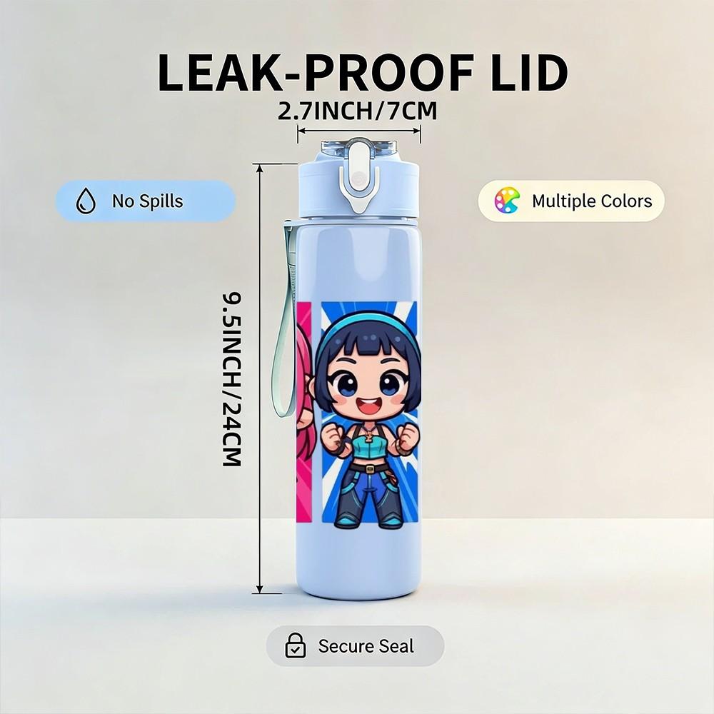 1PC Colorful Girl Characters 750ml Color Plastic Sports Water Bottle Leakproof Flip Straw Lid Suitable for Sports Office Home Use