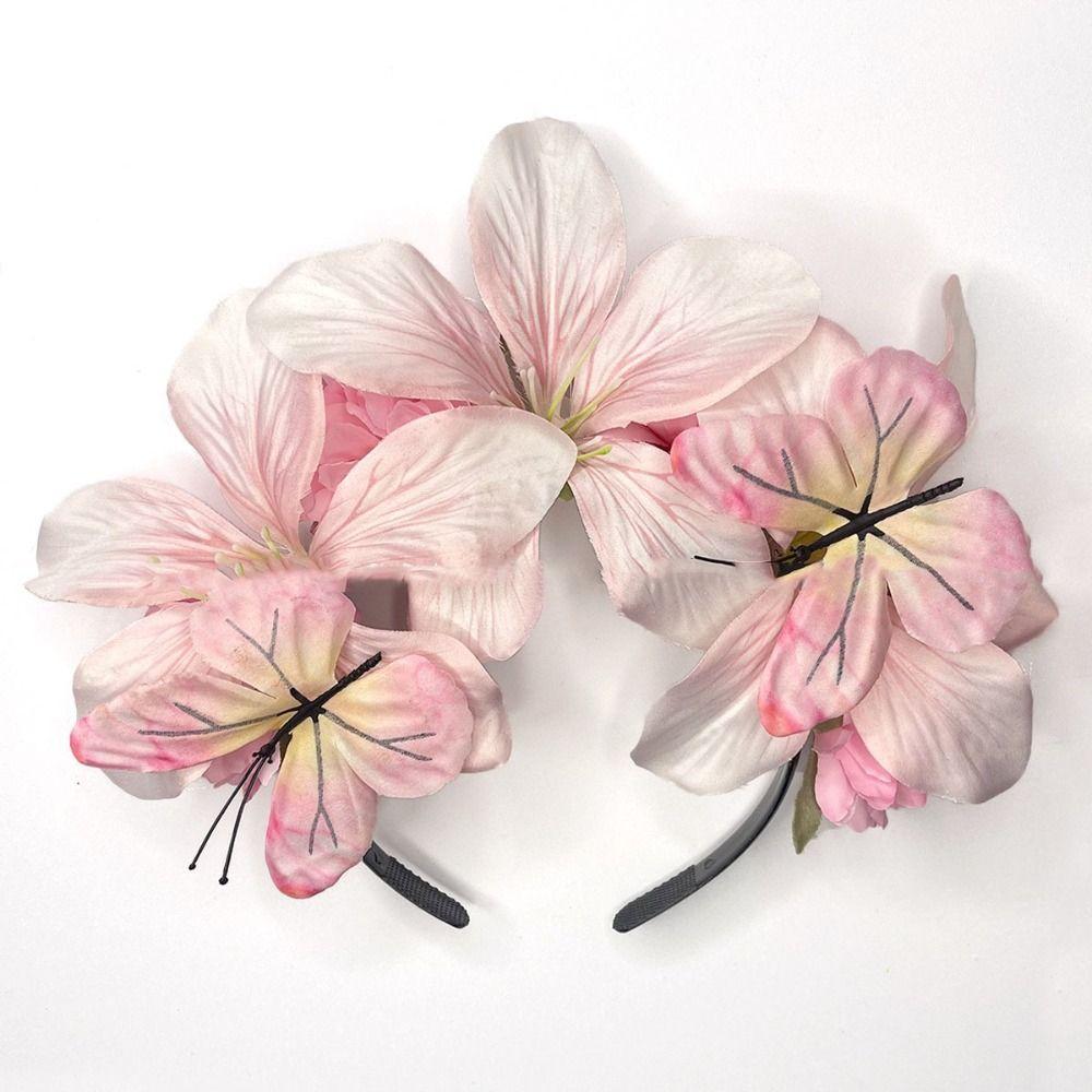 Sweet Simulation Flower Hair Hoop Garland Butterfly Floral Crown Hairband Elegant Headband Carnival Hair Accessories Photograph