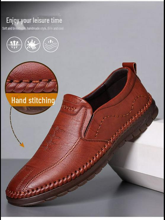 Мужская повседневная кожаная обувь на осень и зиму — мягкая, нескользящая, теплая, с бархатом, для людей среднего возраста