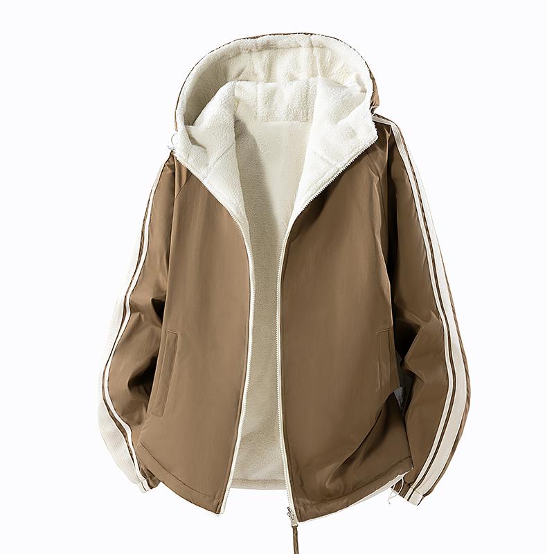 Уличная двусторонняя зимняя куртка из овчины с толстым флисом, повседневная хлопковая куртка с капюшоном, ветрозащитная и теплая хлопковая куртка