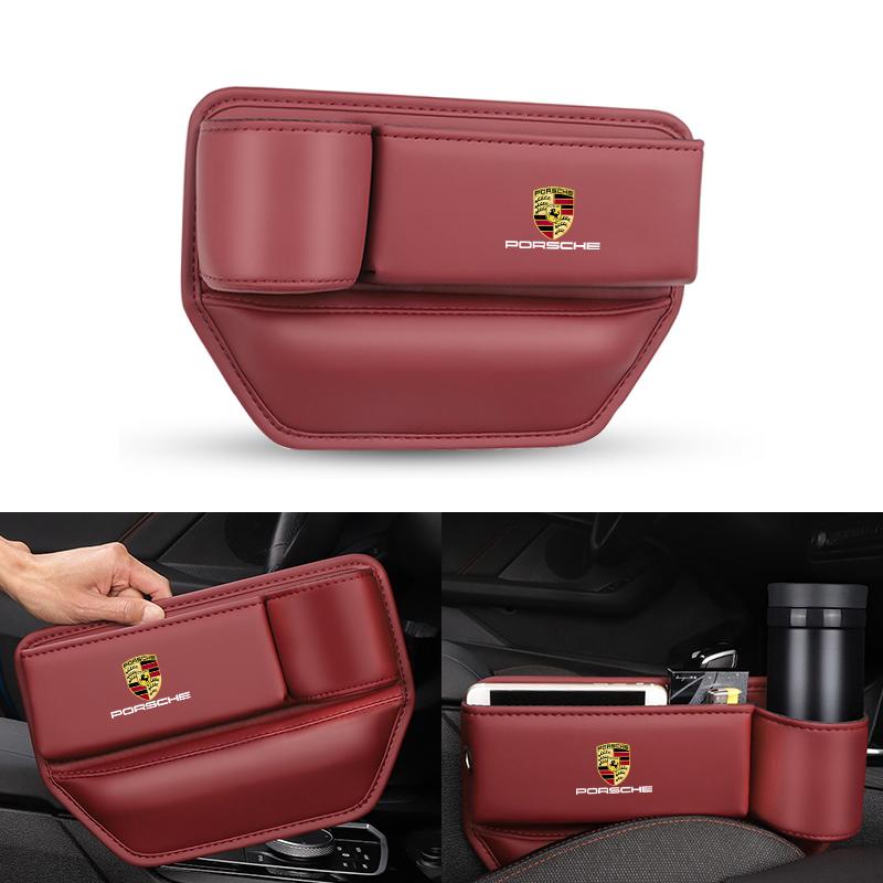 Leather Car Seat Gap Storage Box Water Cup Phone Brace Auto Accessories For Porsche Cayenne Panamera Macan 911 718 Taycan Cayman