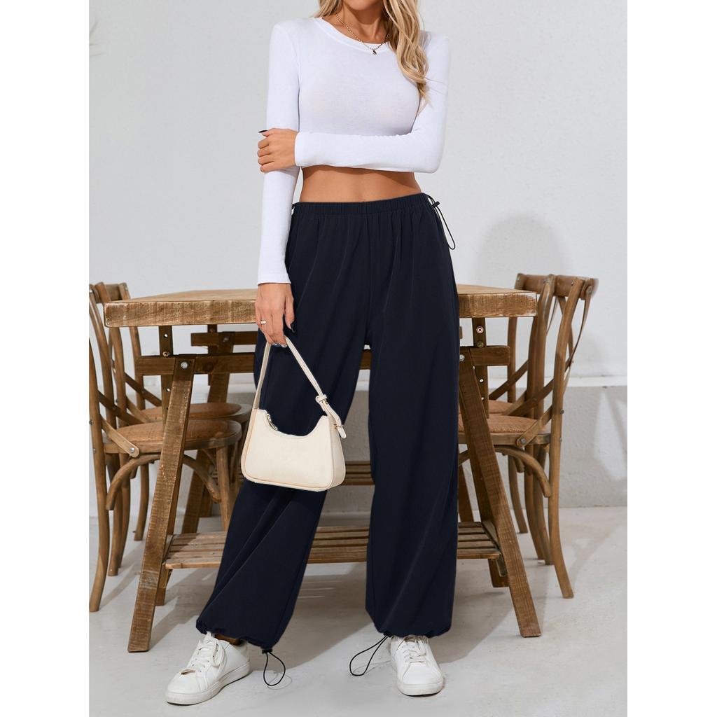 Женские однотонные свободные широкие повседневные спортивные брюки с эластичной резинкой