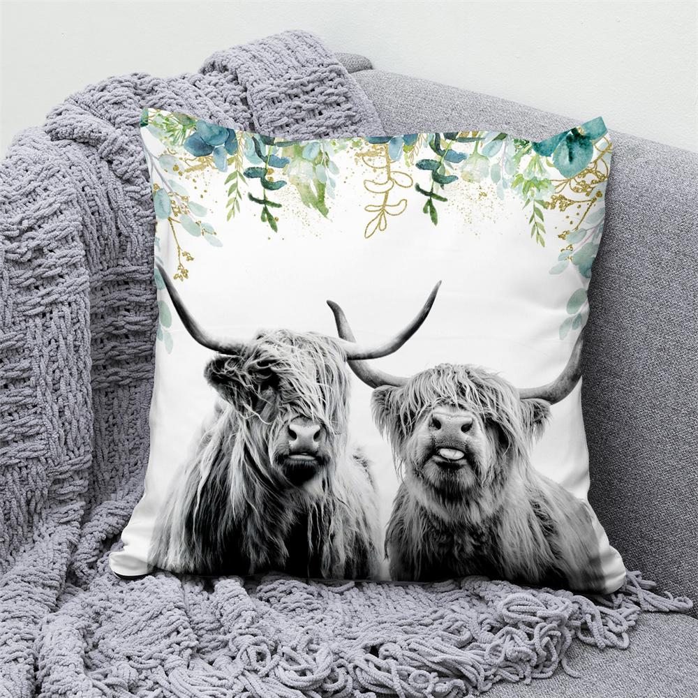 Juste de coussin en velours, анималистический цветочный узор, декоративная ткань taie d'oreiller, oreiller pour la maison, канапе, chambre, voiture, loup, vache