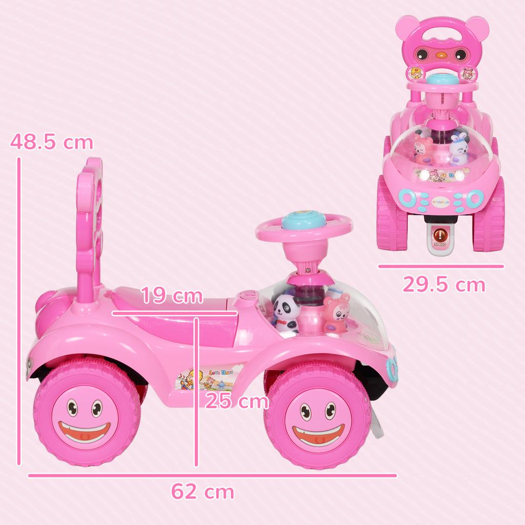 Foot to Floor oddler Ride on Toy w/ Music, Light, Horn, Under Seat Storage, Anti-Over-Backwards Device, Pink