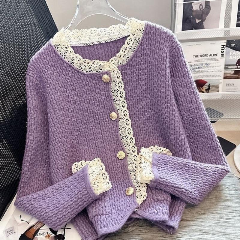 Вязаный кардиган-свитер 2023, весна и осень, нежное маленькое пальто с ароматом, женский свитер в западном стиле с круглым вырезом, женский топ