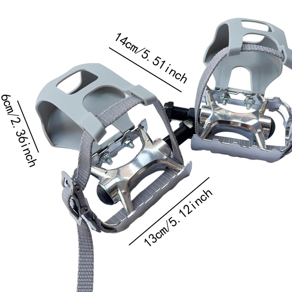 2 Pieces Exercise Bike Pedals with Straps Repair Replacement Nonslip Accessories Bicycle Pedals for Outdoor Bicycles Home Gym