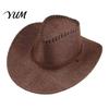 Outdoor UV Protection Hat Western Cowboy with Windbreak Rope for Men, Wide Brim Linen Sun Foldable Travel Travel, Halloween Cosplay Costume,