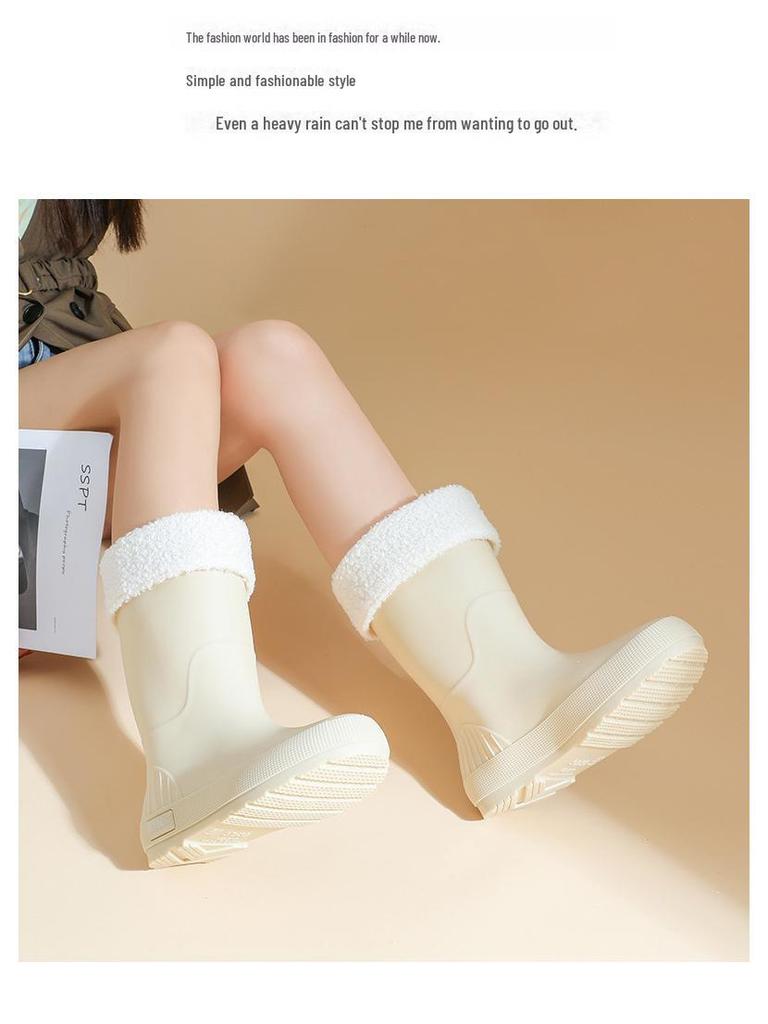 Morandi Color Women's Mid-Tube Non-Slip Rain Boots - Fashionable Classic Outdoor Rubber Shoes