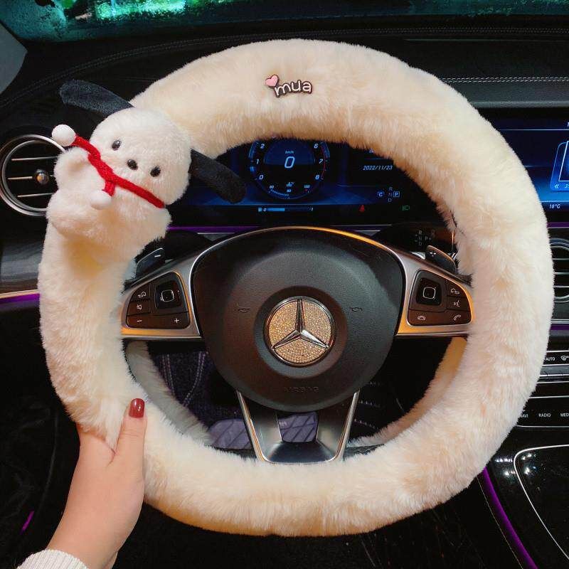 Winter Cute Pacha Dog Car Steering Wheel Cover Warm Plush Men and Women Cartoon Internet Celebrity Non-Slip Car Handle Cover Goddess