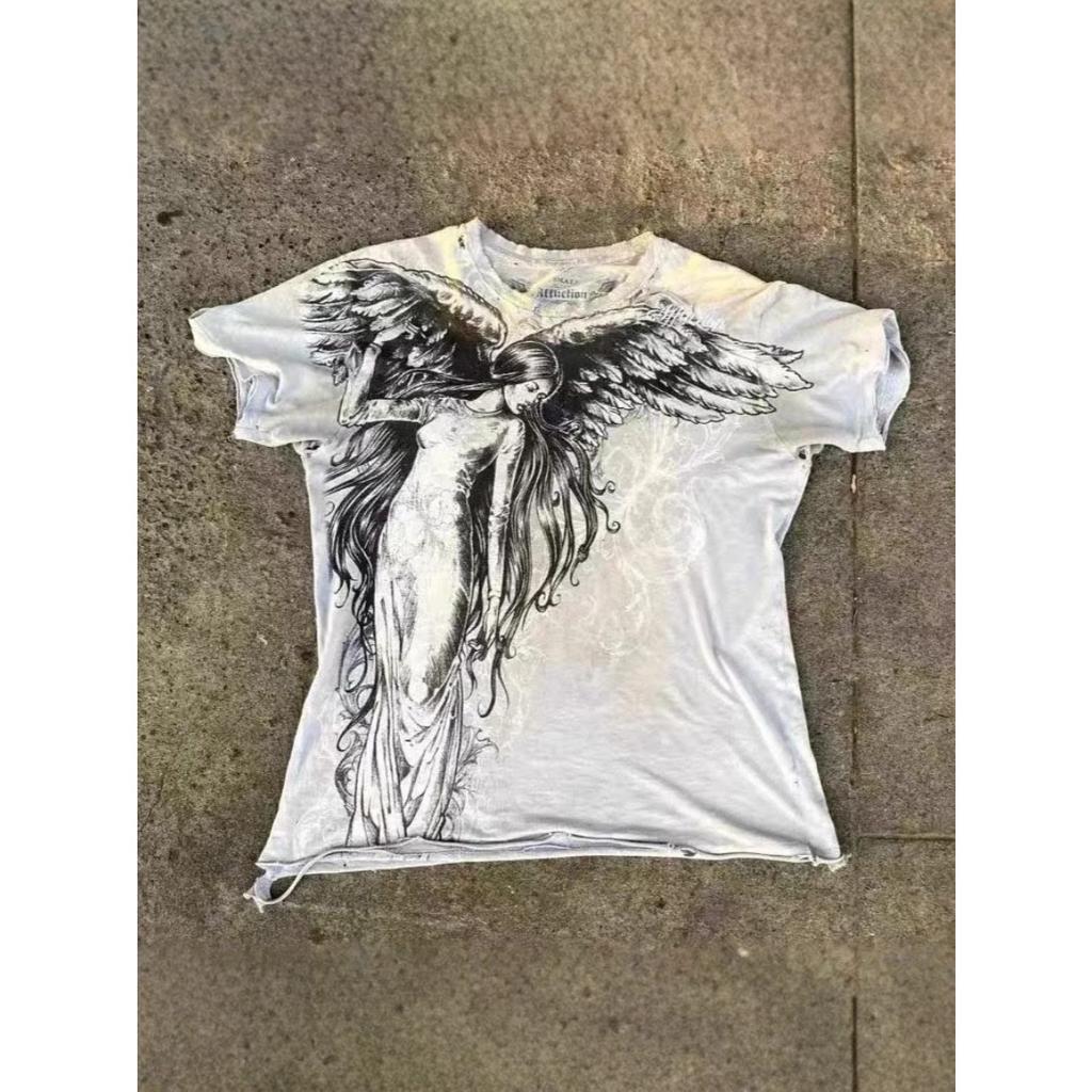 DRIPX Классическая футболка в готическом стиле Y2K Оверсайз Футболки High Street Готическая футболка с круглым вырезом Хлопковые топы Новая мужская женская футболка