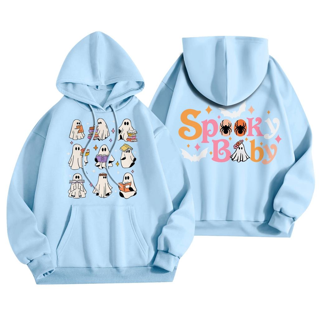 Женская мода, легкий женский свитер с длинными рукавами и карманами, толстовка с капюшоном на Хэллоуин