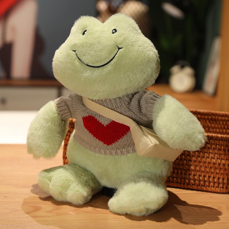 A Smiling Frog Plush Doll Cute Frog Doll Sleeping Toy Green Bean Frog