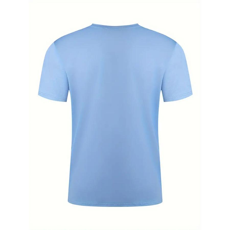 USA Print Short Sleeve T-Shirt For Male, Comfy Elastic Crew Neck Top, Men's Clothing For Summer Daily Wear & Workout